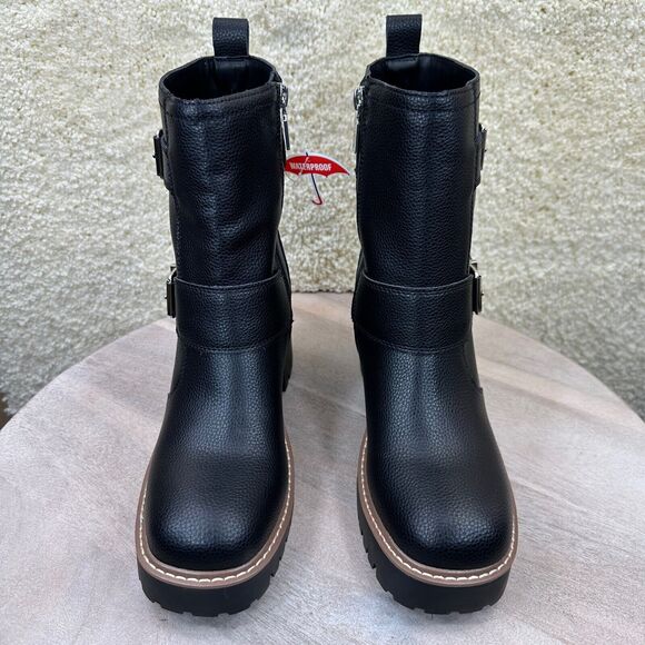 Blondo Reno Womens Size 8.5 Combat Boots Black Waterproof Leather Heel Boots New - Picture 6 of 12